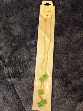 Gold-Tone Necklace with Green Clover Charms